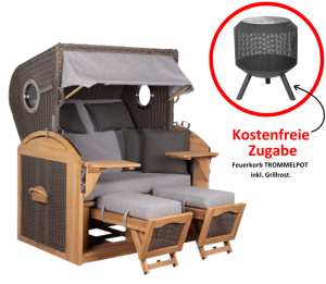 Strandkorb Schillig XL Bullauge Teak PE Grey Dessin 570 inkl. Feuerkorb