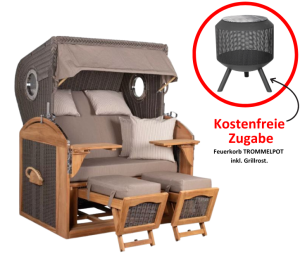 Strandkorb Schillig XL Bullauge Teak PE Grey Dessin 534 inkl. Feuerkorb