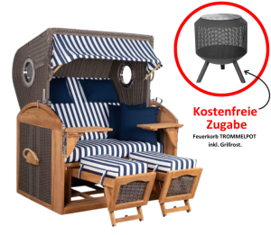 Strandkorb Schillig XL Bullauge Teak PE Grey Dessin 518 inkl. Feuerkorb