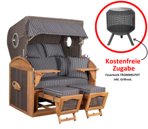 Strandkorb Schillig XL Bullauge Teak PE Grey Dessin 500 inkl. Feuerkorb