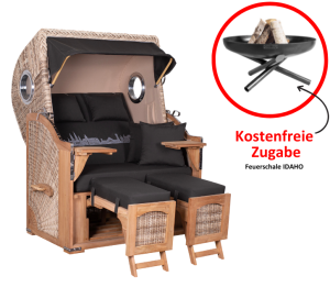 Strandkorb Düne Teak Skyline Oldenburg inkl. Feuerschale IDAHO