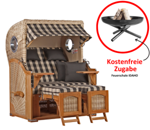 Strandkorb Düne Teak Bullauge Dessin 505 inkl. Feuerschale IDAHO