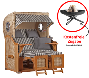 Strandkorb Düne Teak Bullauge Dessin 545 inkl. Feuerschale IDAHO