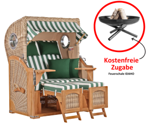 Strandkorb Düne Teak Bullauge Dessin 561 inkl. Feuerschale IDAHO