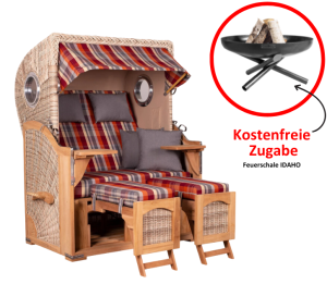 Strandkorb Düne Teak Bullauge Dessin 584 inkl. Feuerschale IDAHO