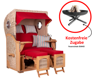 Strandkorb Düne Teak Bullauge Dessin 585 inkl. Feuerschale IDAHO