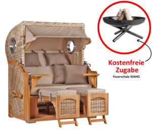 Strandkorb Düne Teak Bullauge Dessin 510 inkl. Feuerschale IDAHO