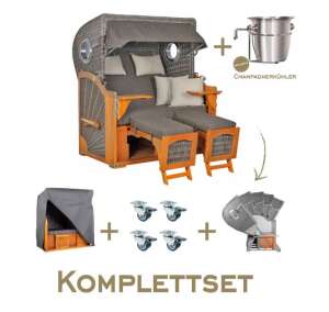 Strandkorb Komplettset Koos Mahagoni PE grey Dessin uni grau