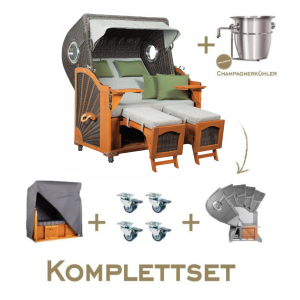 Strandkorb Komplettset Koos Mahagoni PE grey Dessin Hellgrau Grün