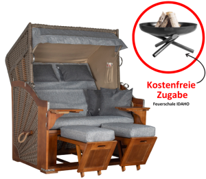 Strandkorb Büsum Pinie PE mokka Dessin uni hellgrau