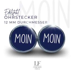 Ohrstecker Edelstahl MOIN dunkelblau mit weißem Schriftzug