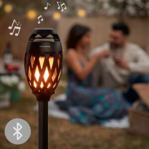 Leuchte & BT-Lautsprecher 2-in-1 für den Garten - Mit LED-Flammen