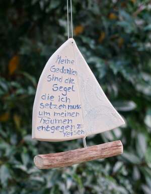 Keramiksegelboot mit Spruch, " Meine Gedanken..."  frostfest
