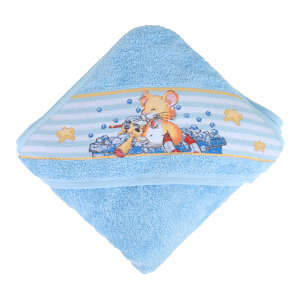 Leo Lausemaus Kinder Kapuzenhandtuch, blau, XXL - Flauschiges Babybadetuch mit Kapuze, für Jungen und Mädchen - 100% Baumwolle, 100 x 100 cm