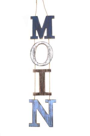 Großbuchstaben aus Holz "Moin" zum Hängen, blau-braun, 13,5x0,9x79cm